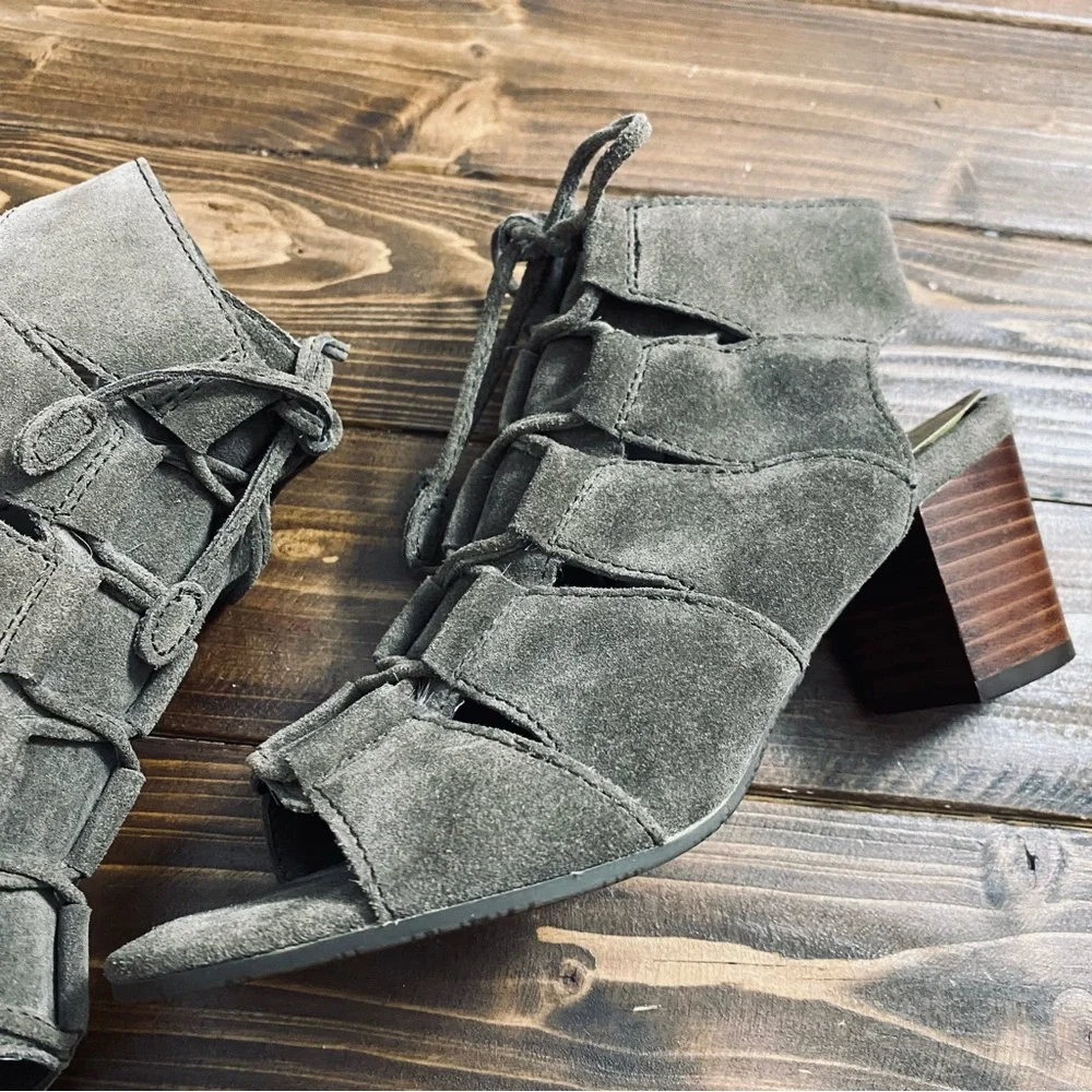 Vionic Bristol Suede Genuine Leather Lace-Up Dark Taupe Sandal Booties Size 6.5‎